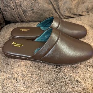 PAMIR Men's Genuine Leather Scuff Slippers with Memory Foam Size 13W